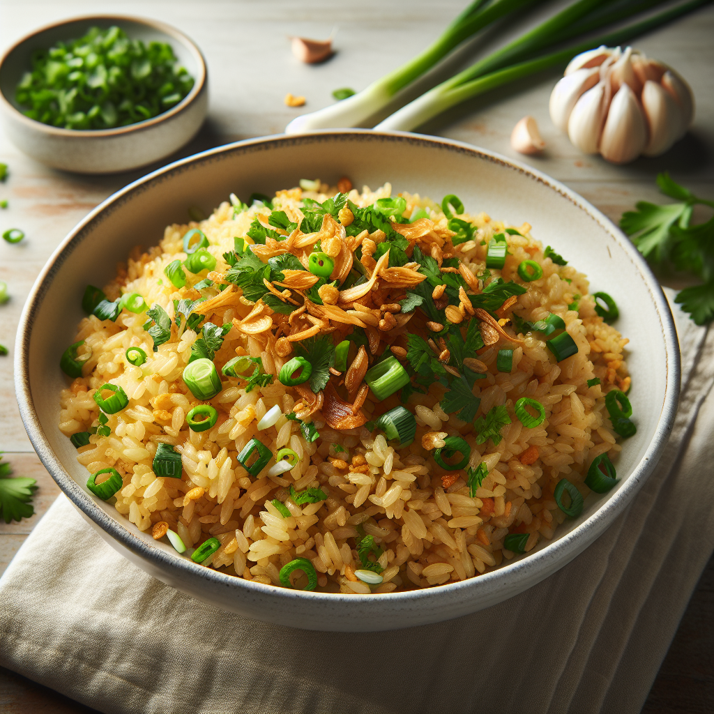Delicious Garlic Fried Rice recipe - Side Dish dish with quick, family-friendly, vegetarian