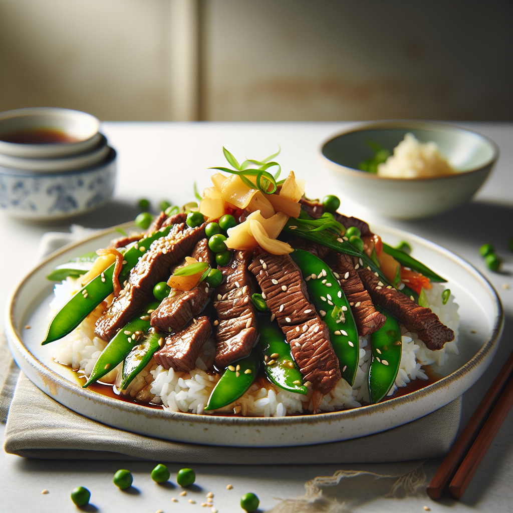 Delicious Ginger Beef Stir-Fry with Snap Peas and Rice recipe - Main Course dish with quick, family-friendly, stir-fry