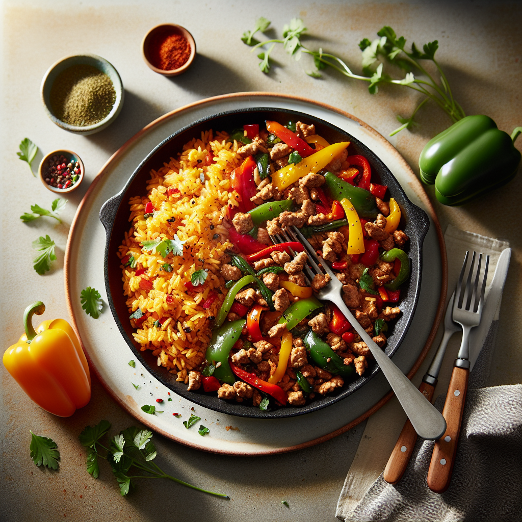 Delicious Ground Turkey, Bell Peppers, and Spanish Style Rice recipe - Main Course dish with quick, family-friendly, healthy