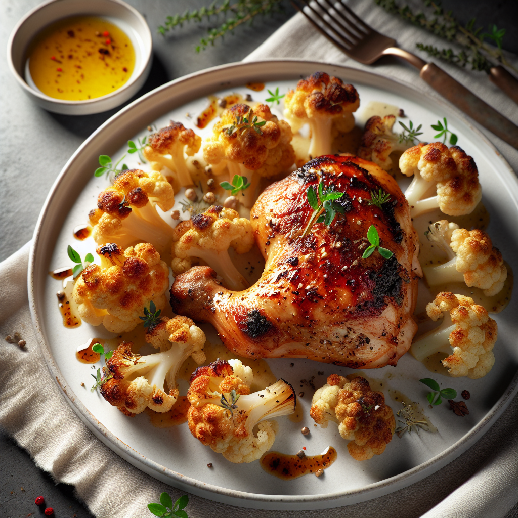 Delicious Roasted Cauliflower and Chicken Thighs recipe - Main Course dish with easy, family-friendly, one-pan